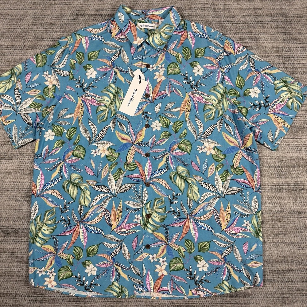 Caribbean by Roundtree Yorke Men's Size 2XB Tropical Print Button Up Shirt S/S